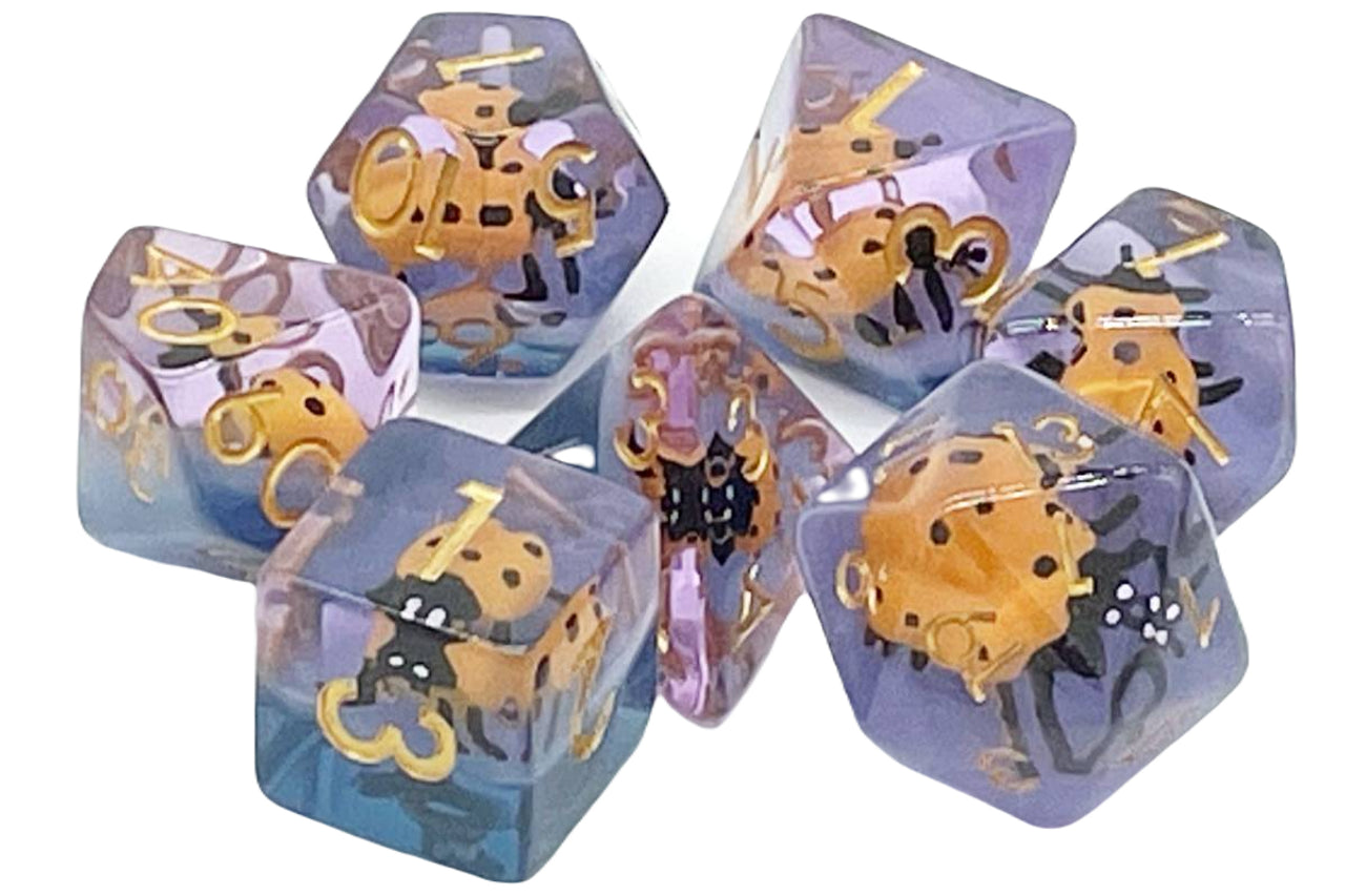 Old School 7 Piece DnD RPG Dice Set: Animal Kingdom - Ladybug - Yellow | Deep Dive Games St. Marys