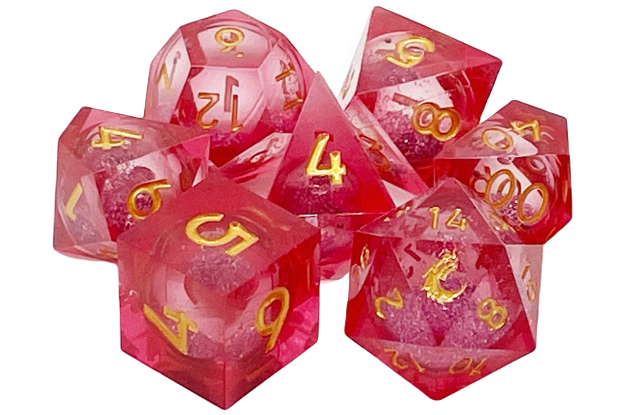 Old School 7-Piece Sharp Edged Dice Set: Liquid Infused - Crimson Fury | Deep Dive Games St. Marys