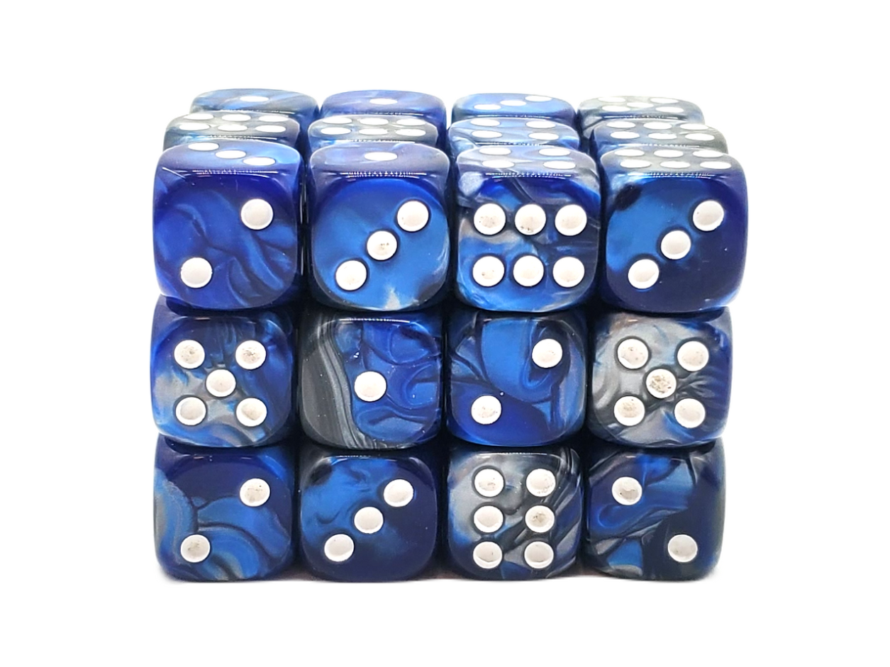 Old School 36ct 12mm D6 Dice Set: Vorpal - Silver & Blue | Deep Dive Games St. Marys