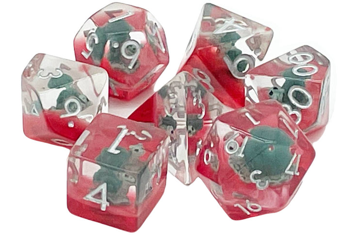 Old School 7 Piece DnD RPG Dice Set: Animal Kingdom - Snails - Green w/ Red | Deep Dive Games St. Marys