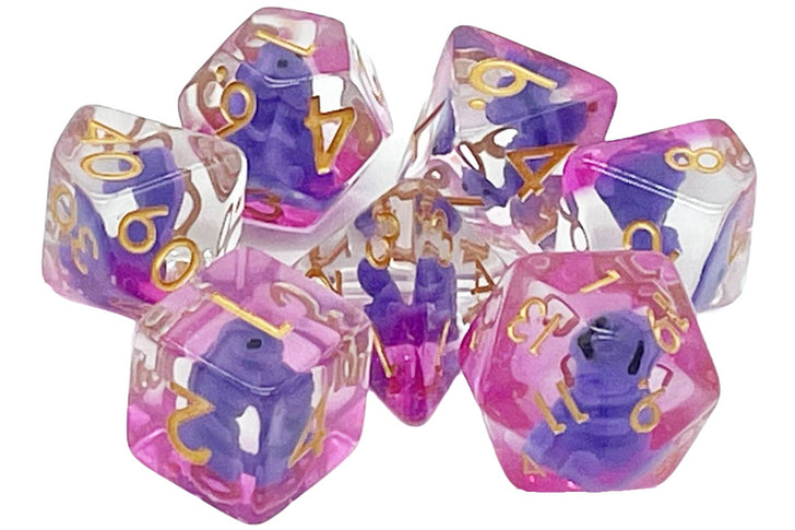 Old School 7 Piece DnD RPG Dice Set: Animal Kingdom - Baby T-Rex - Purple | Deep Dive Games St. Marys