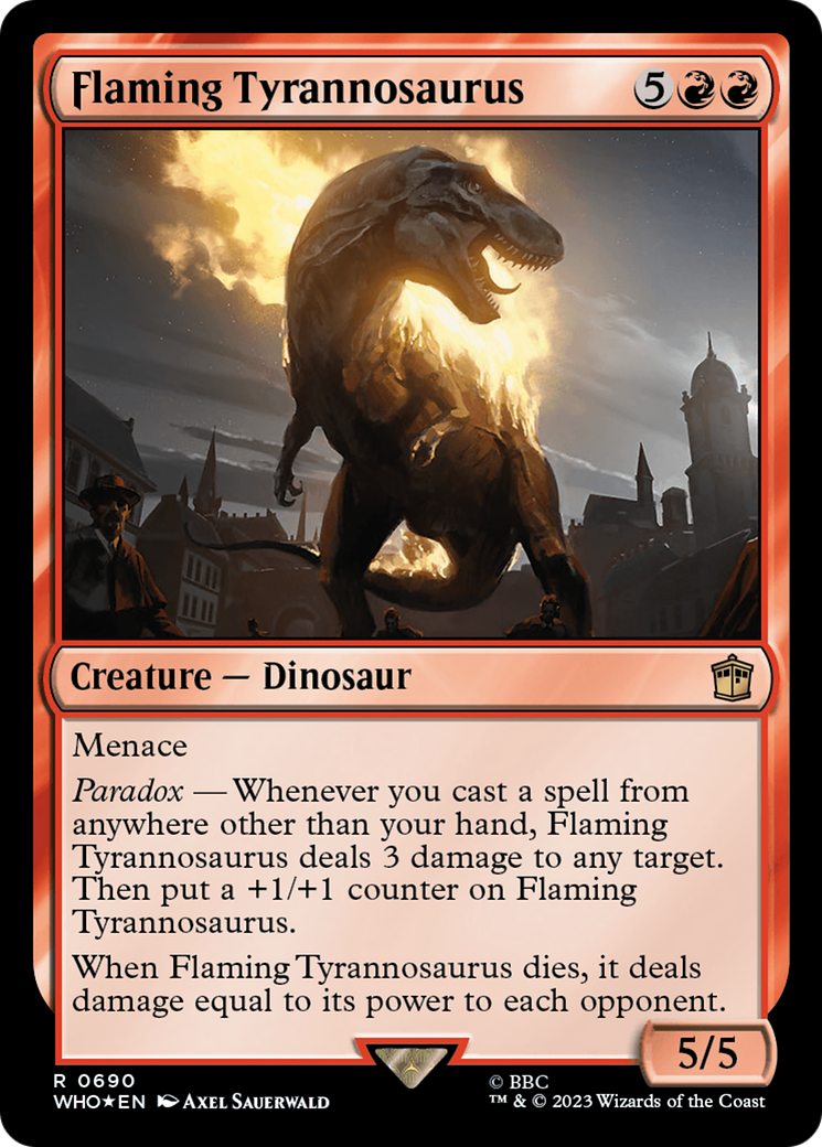 Flaming Tyrannosaurus (Surge Foil) [Doctor Who] | Deep Dive Games St. Marys