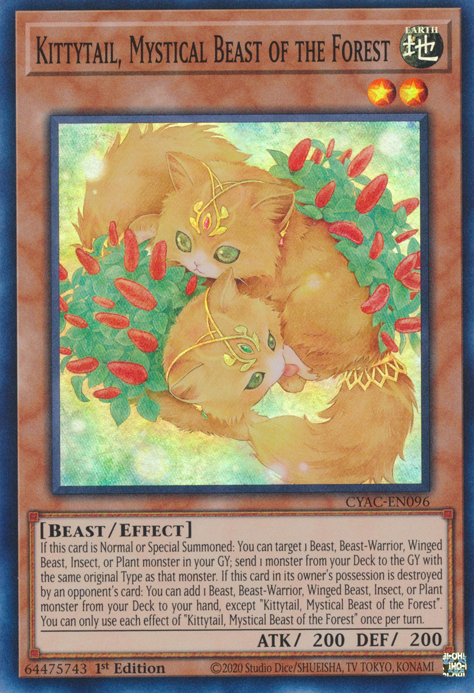 Kittytail, Mystical Beast of the Forest [CYAC-EN096] Super Rare | Deep Dive Games St. Marys