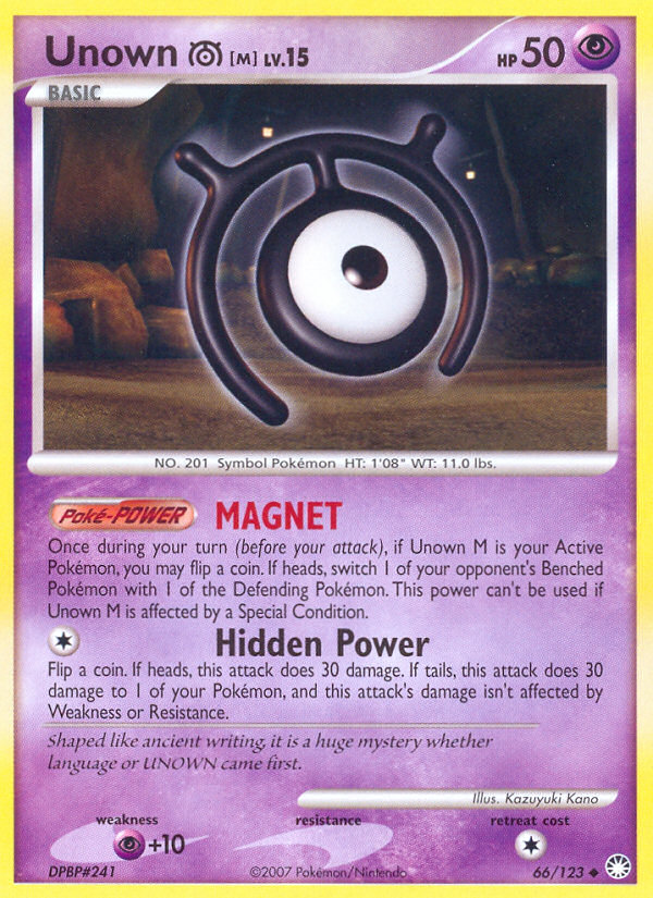 Unown M (66/123) [Diamond & Pearl: Mysterious Treasures] | Deep Dive Games St. Marys