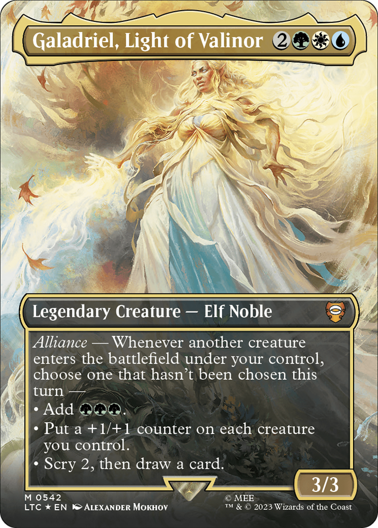 Galadriel, Light of Valinor (Borderless) (Surge Foil) [The Lord of the Rings: Tales of Middle-Earth Commander] | Deep Dive Games St. Marys