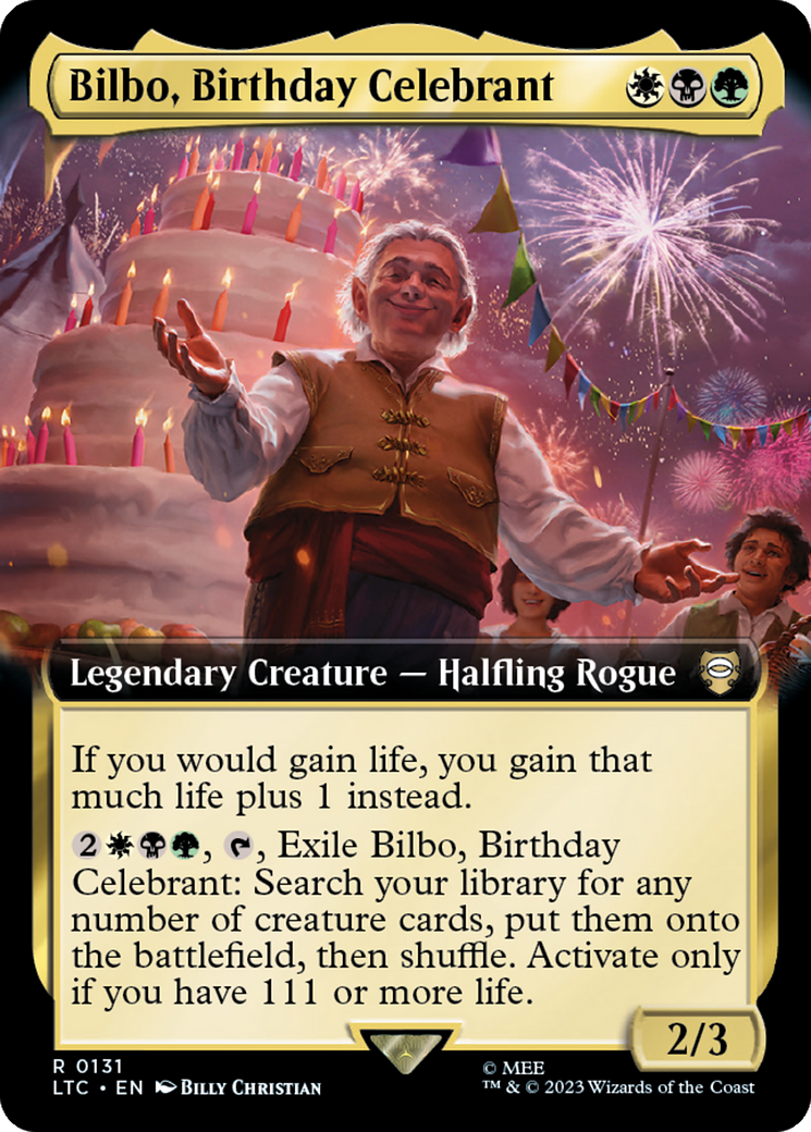 Bilbo, Birthday Celebrant (Extended Art) [The Lord of the Rings: Tales of Middle-Earth Commander] | Deep Dive Games St. Marys