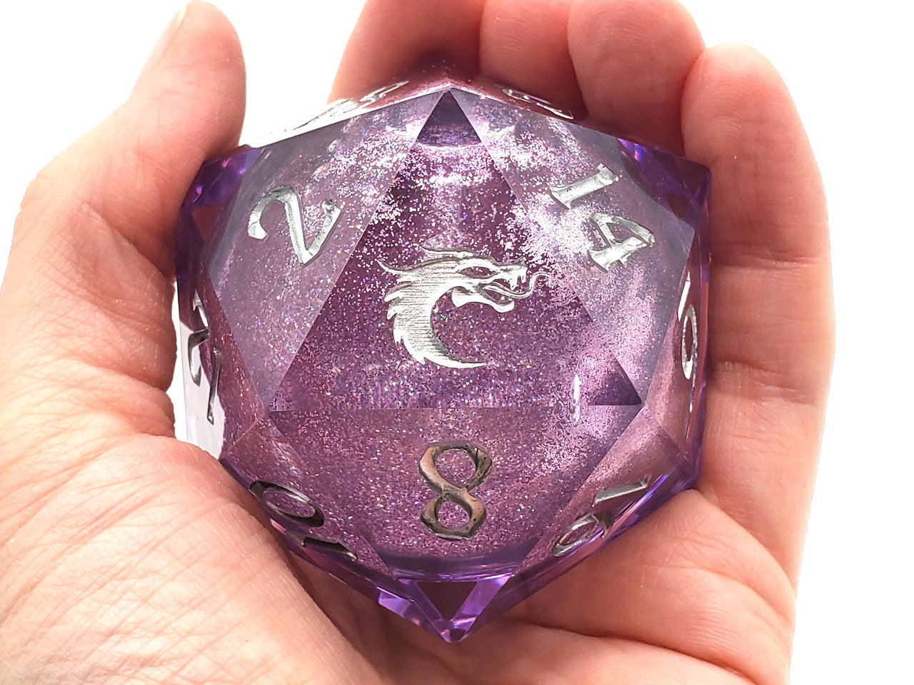 Old School Sharp Edged 55mm D20: Liquid Infused - Amethyst Fury | Deep Dive Games St. Marys