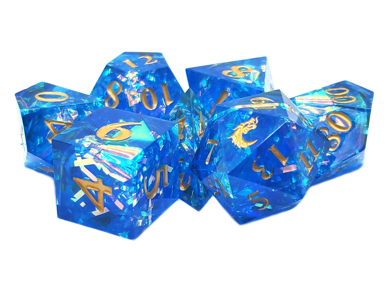 Old School Dice: Sharp Edged 7-Piece Dice Set - Aquamarine Blast | Deep Dive Games St. Marys