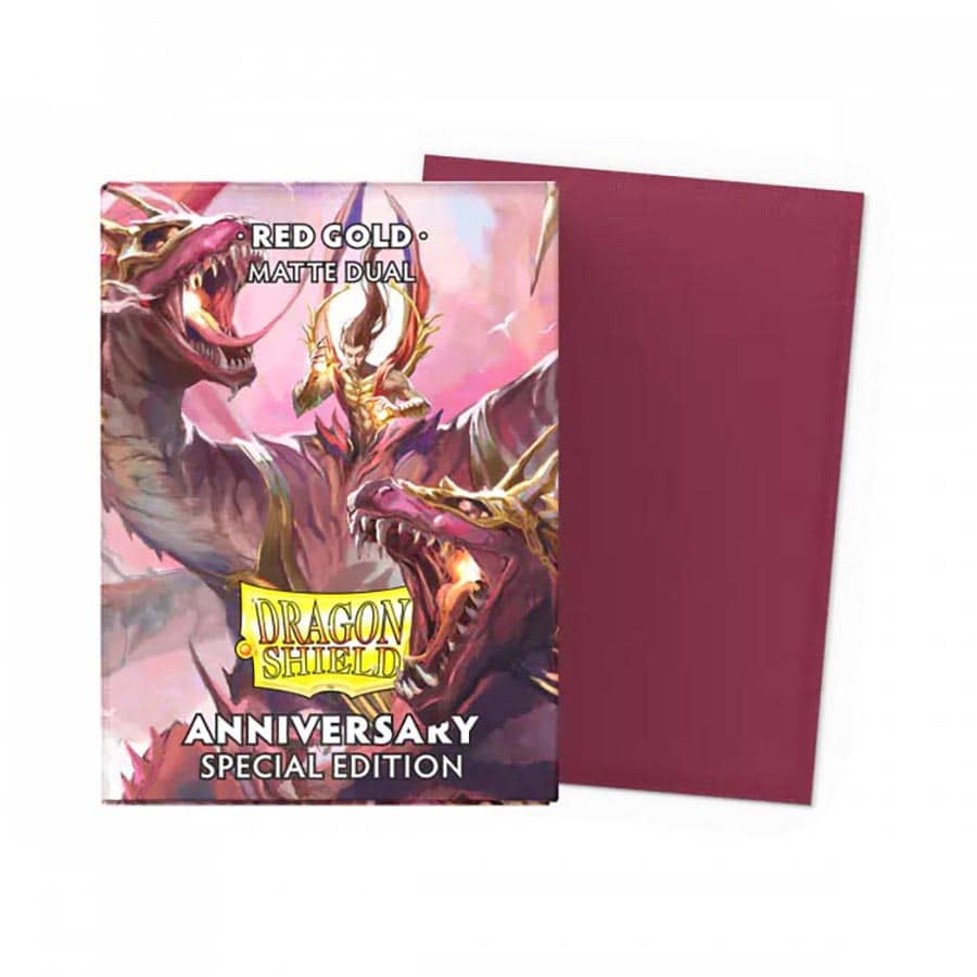 DRAGON SHIELD SLEEVES: MATTE DUAL: POMEGRANATE RED AND GOLD (100CT) | Deep Dive Games St. Marys