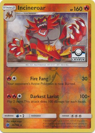 Incineroar (26/149) (League Promo) [Sun & Moon: Base Set] | Deep Dive Games St. Marys