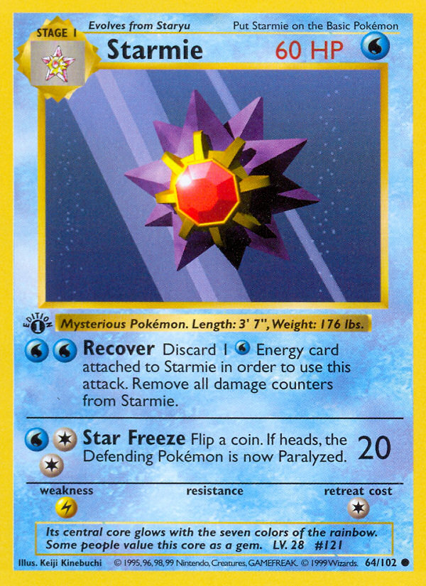 Starmie (64/102) (Shadowless) [Base Set 1st Edition] | Deep Dive Games St. Marys