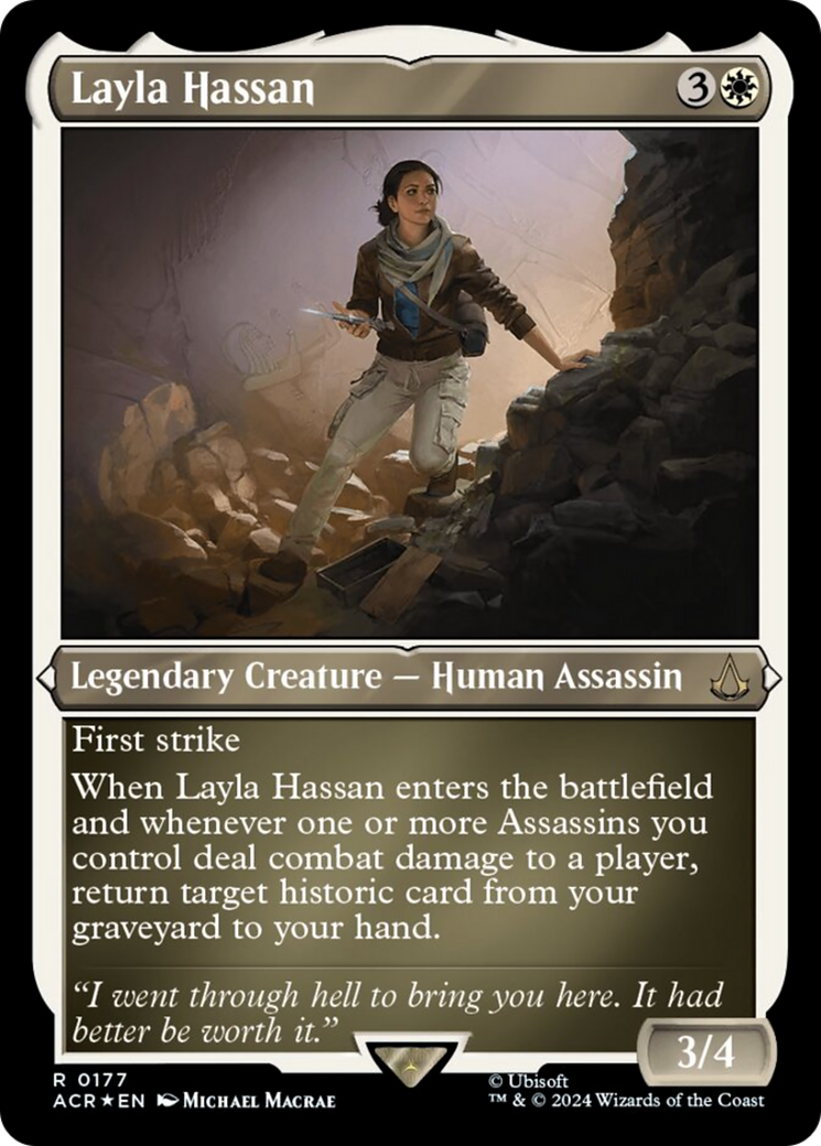 Layla Hassan (Foil Etched) [Assassin's Creed] | Deep Dive Games St. Marys