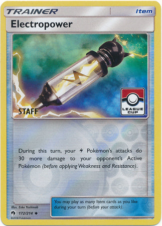 Electropower (172/214) (League Promo Staff) [Sun & Moon: Lost Thunder] | Deep Dive Games St. Marys