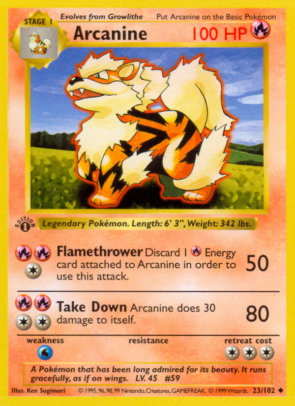 Arcanine (23/102) (Shadowless) [Base Set 1st Edition] | Deep Dive Games St. Marys