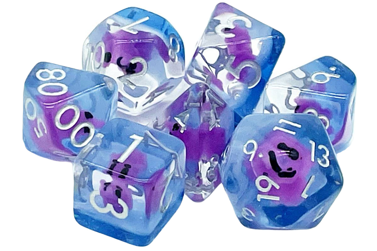 Old School 7 Piece DnD RPG Dice Set: Animal Kingdom - Baby Elephant - Purple w/ Blue | Deep Dive Games St. Marys