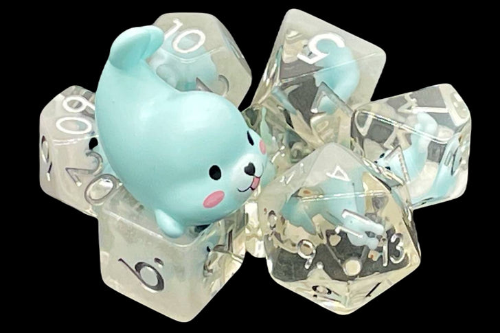 Old School 7 Piece DnD RPG Dice Set: Animal Kingdom - Baby Seal - Light Blue | Deep Dive Games St. Marys