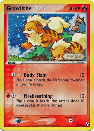 Growlithe (55/92) (Stamped) [EX: Legend Maker] | Deep Dive Games St. Marys