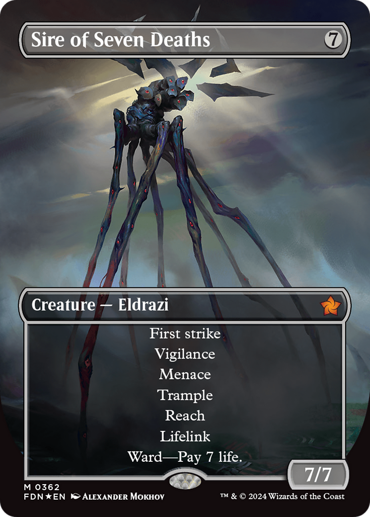 Sire of Seven Deaths (Borderless) (Mana Foil) [Foundations] | Deep Dive Games St. Marys