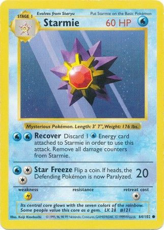 Starmie (64/102) [Base Set Shadowless Unlimited] | Deep Dive Games St. Marys