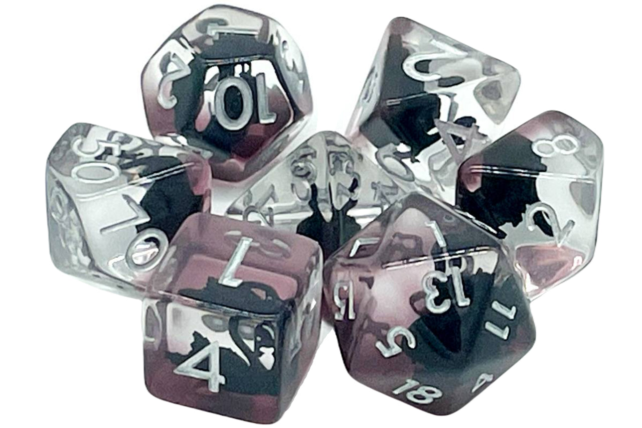 Old School 7 Piece DnD RPG Dice Set: Animal Kingdom - Swan - Black | Deep Dive Games St. Marys