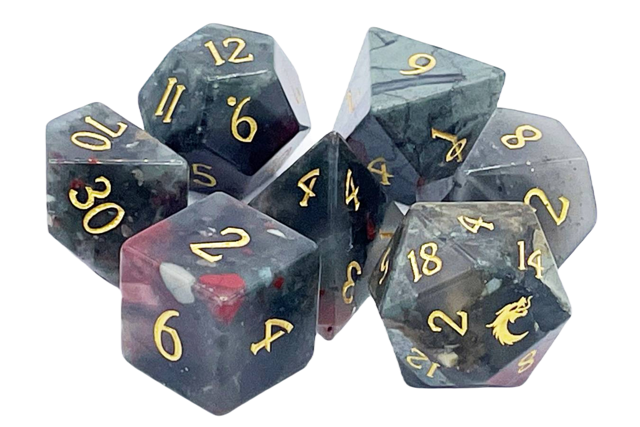 Old School 7 Piece DnD RPG Gemstone Set: Bloodstone | Deep Dive Games St. Marys