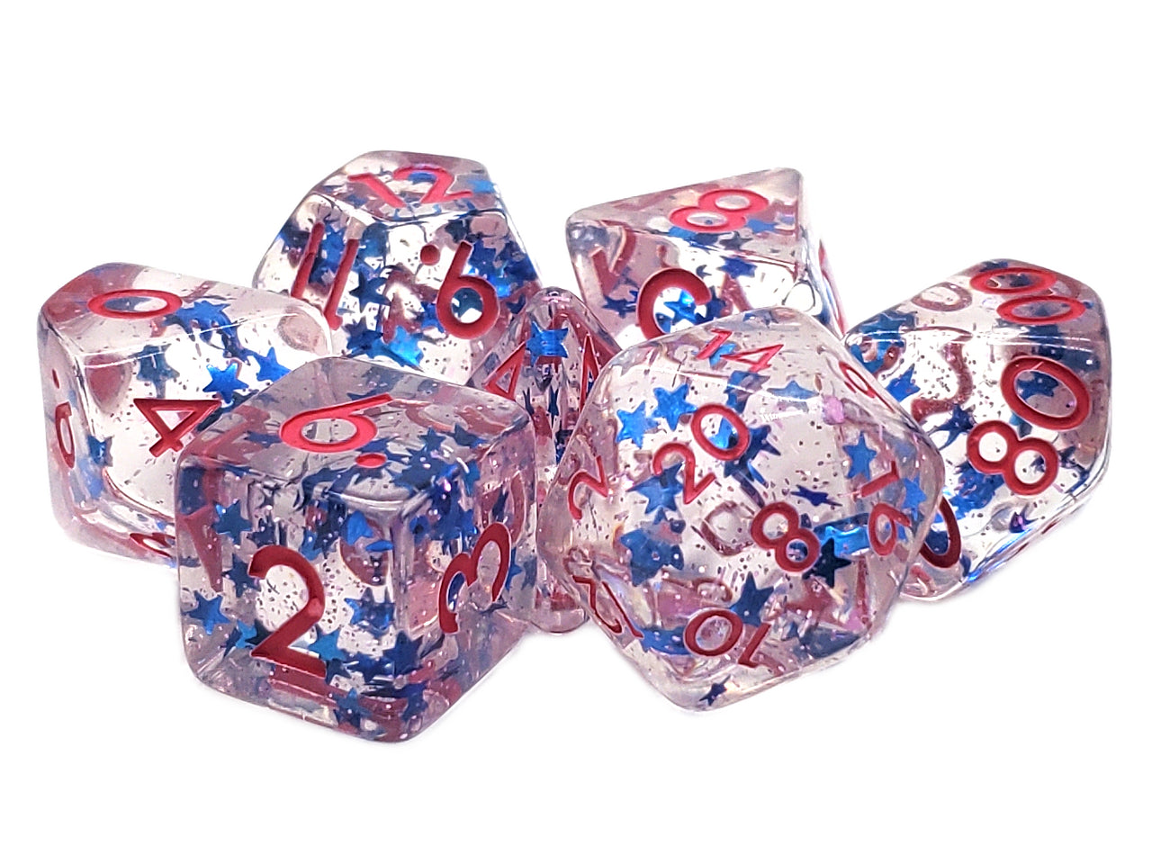 Old School 7 Piece DnD RPG Dice Set: Infused - Blue Stars w/ Red | Deep Dive Games St. Marys