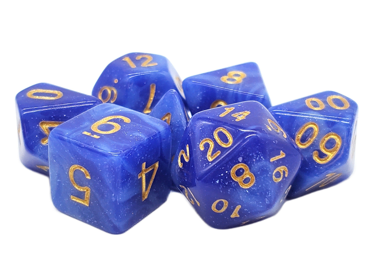 Old School 7 Piece DnD RPG Dice Set: Galaxy - Blue & White | Deep Dive Games St. Marys