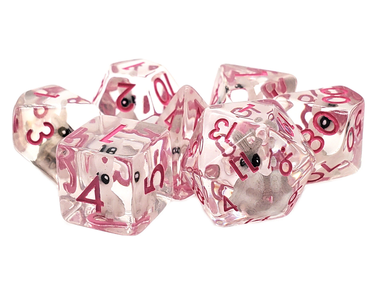 Old School 7 Piece DnD RPG Dice Set: Animal Kingdom - Pink Bunny Rabbit | Deep Dive Games St. Marys