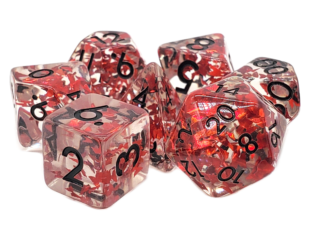 Old School 7 Piece DnD RPG Dice Set: Infused - Red Butterfly w/ Black | Deep Dive Games St. Marys