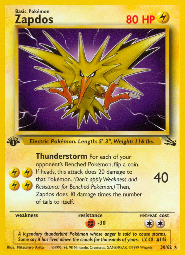 Zapdos (30/62) [Fossil 1st Edition] | Deep Dive Games St. Marys