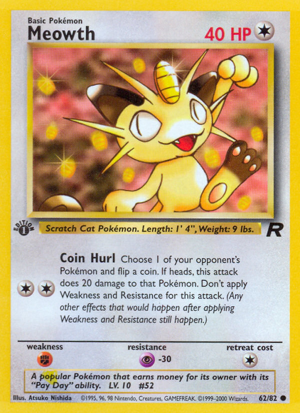 Meowth (62/82) [Team Rocket 1st Edition] | Deep Dive Games St. Marys