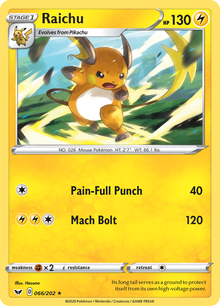 Raichu (066/202) [Sword & Shield: Base Set] | Deep Dive Games St. Marys