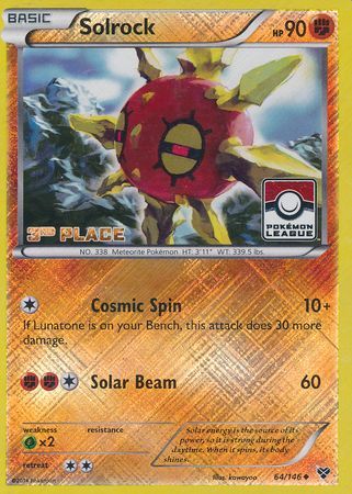 Solrock (64/146) (3rd Place League Challenge Promo) [XY: Base Set] | Deep Dive Games St. Marys