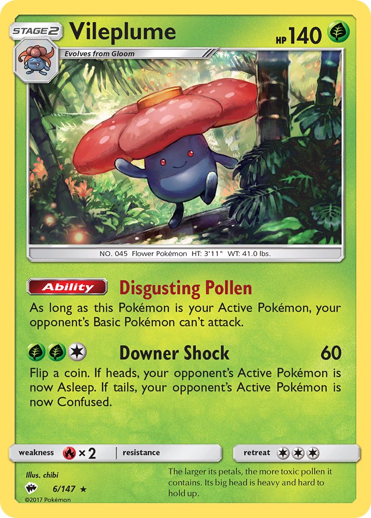 Vileplume (6/147) (Prerelease Kit Exclusive) (Theme Deck Exclusive) [Sun & Moon: Burning Shadows] | Deep Dive Games St. Marys