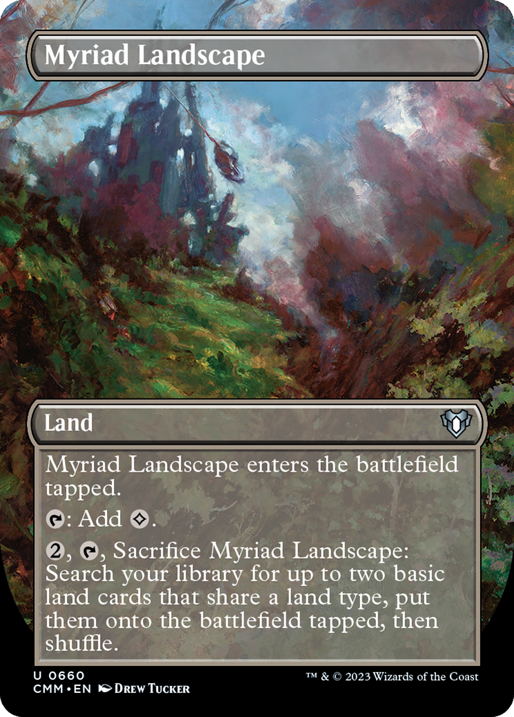 Myriad Landscape (Borderless Alternate Art) [Commander Masters] | Deep Dive Games St. Marys