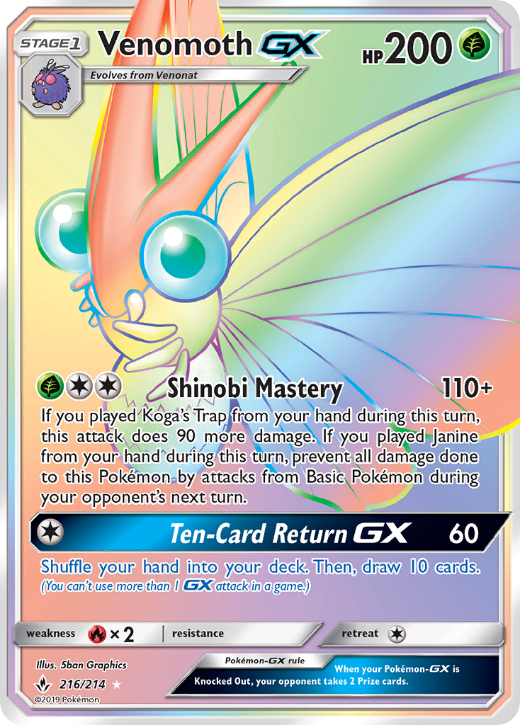 Venomoth GX (216/214) [Sun & Moon: Unbroken Bonds] | Deep Dive Games St. Marys