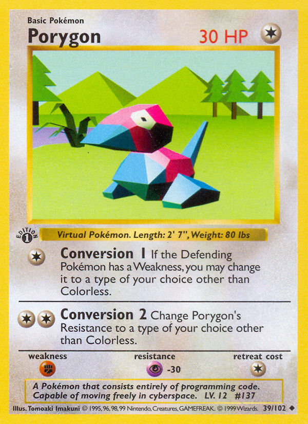 Porygon (39/102) (Shadowless) [Base Set 1st Edition] | Deep Dive Games St. Marys