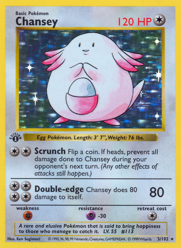 Chansey (3/102) (Shadowless) [Base Set 1st Edition] | Deep Dive Games St. Marys