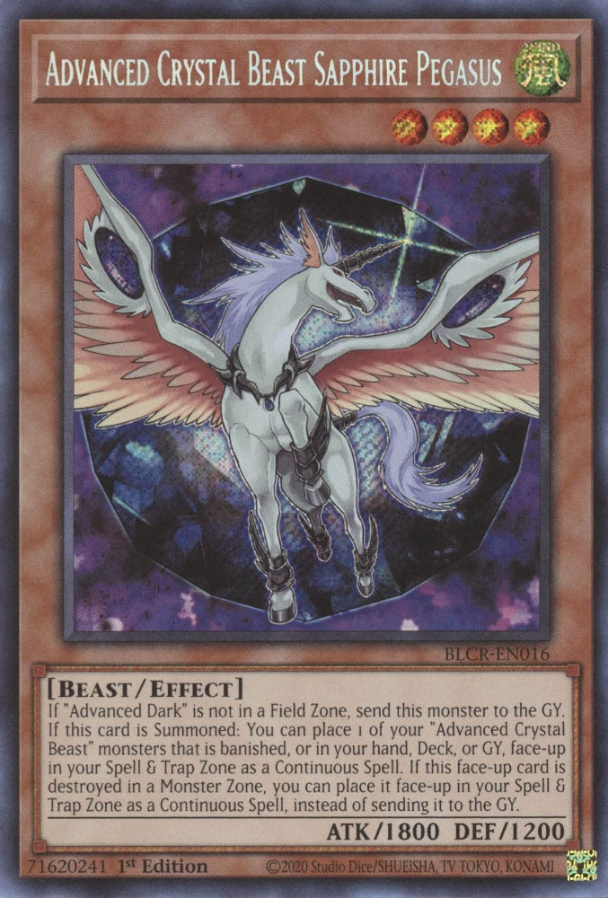 Advanced Crystal Beast Sapphire Pegasus [BLCR-EN016] Secret Rare | Deep Dive Games St. Marys