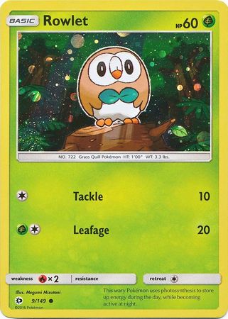 Rowlet (9/149) (Cosmos Holo) [Sun & Moon: Base Set] | Deep Dive Games St. Marys