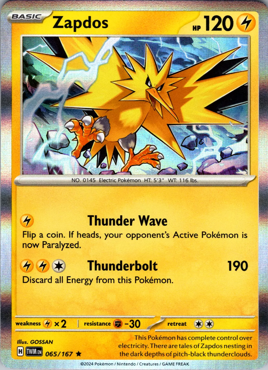 Zapdos (065/167) [Scarlet & Violet: Twilight Masquerade] | Deep Dive Games St. Marys