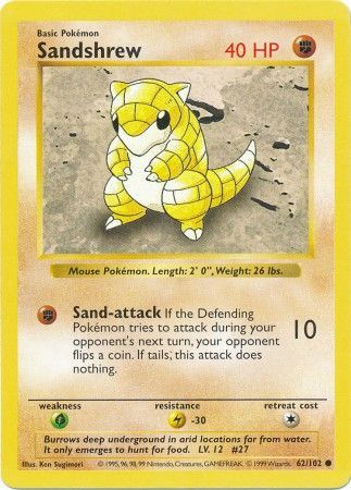 Sandshrew (62/102) [Base Set Shadowless Unlimited] | Deep Dive Games St. Marys