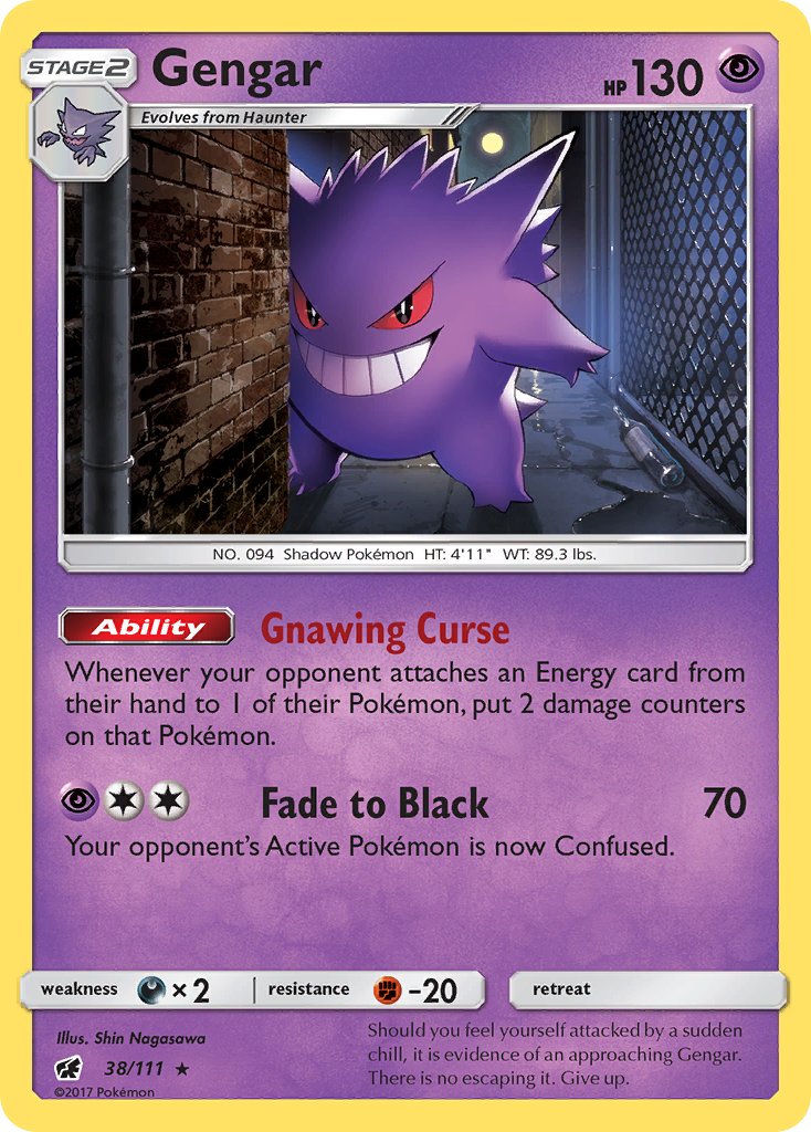 Gengar (38/111) (Prerelease Kit Exclusive) (Theme Deck Exclusive) [Sun & Moon: Crimson Invasion] | Deep Dive Games St. Marys