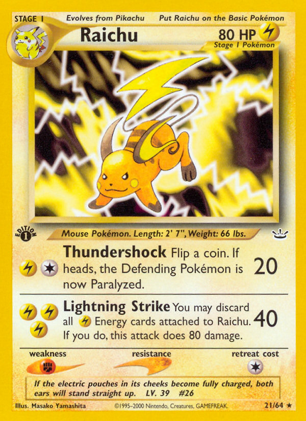 Raichu (21/64) [Neo Revelation 1st Edition] | Deep Dive Games St. Marys