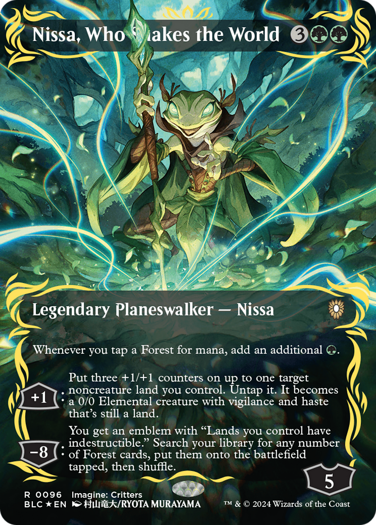 Nissa, Who Shakes the World (Borderless) (Raised Foil) [Bloomburrow Commander] | Deep Dive Games St. Marys