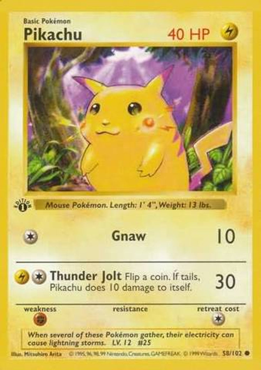 Pikachu (58/102) (Red Cheeks Misprint) [Base Set 1st Edition] | Deep Dive Games St. Marys