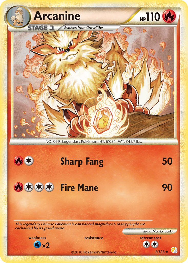 Arcanine (1/123) (Theme Deck Exclusive) [HeartGold & SoulSilver: Base Set] | Deep Dive Games St. Marys