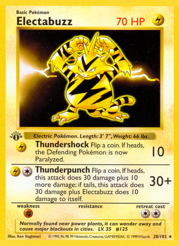 Electabuzz (20/102) (Shadowless) [Base Set 1st Edition] | Deep Dive Games St. Marys