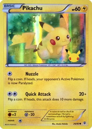 Pikachu (26/83) (20th Anniversary) [XY: Generations] | Deep Dive Games St. Marys