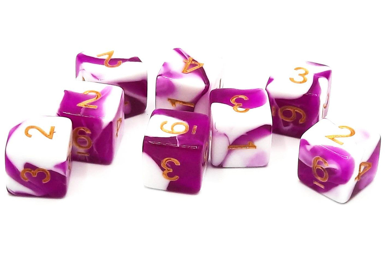 Old School 8-Piece D6 Dice Set: Vorpal - Purple & White w/ Gold | Deep Dive Games St. Marys